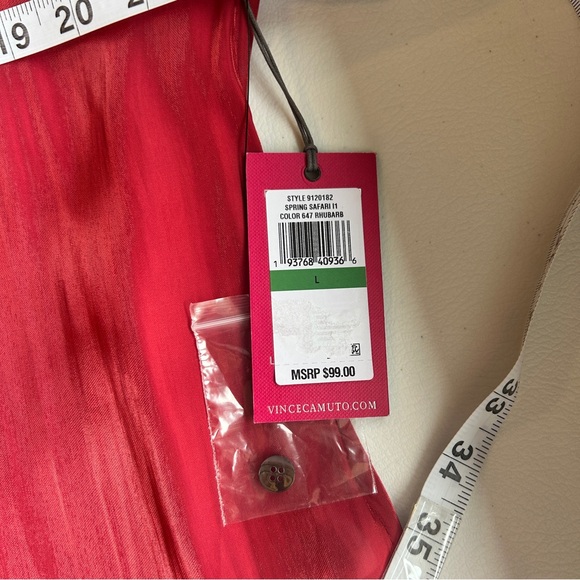 Vince Camuto Satin Sheer Red Button-Up Blouse Size Lare - Picture 6 of 10